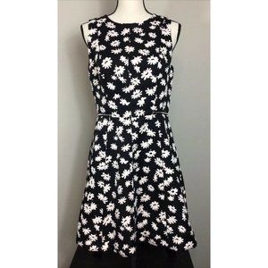 Ann Taylor Black Sunflower Zip-Waist Sleeveless Dress 6